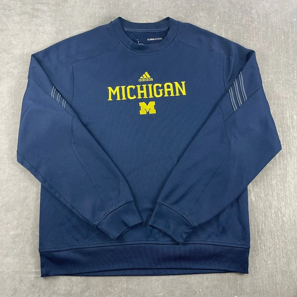 Michigan Wolverines Adidas Mens L Navy Blue ClimaWarm Pullover Sweatshirt